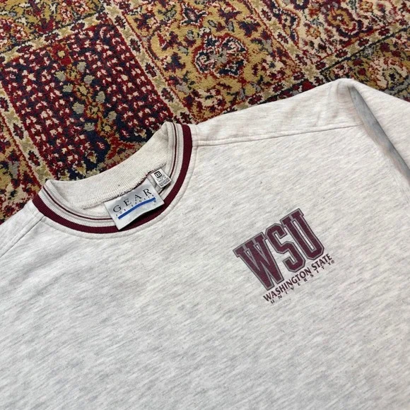 VTG 90s GFS Washington State Cougars WSU Crewneck Ringer Sweatshirt XXL Gray - Picture 2 of 5
